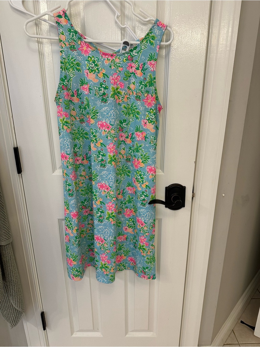 Disney Lill Pulitzer Light Blue Floral Tank Mini Dress with Pink & Green